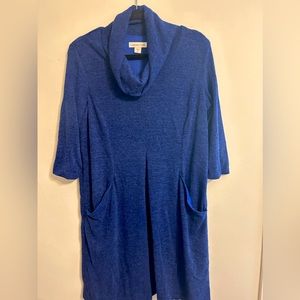 Coldwater Creek cowl neck sweater dress, 3/4 sleeve, lined, blue, petite large